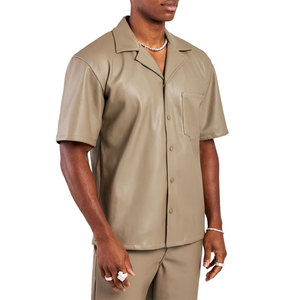Servicio Personalizado OEM Ofrece Camisas de Cuero para Hombre en Colores Sólidos, Más Vendidas, Transpirables, de Corte Regular y Manga Corta - Product Image 3