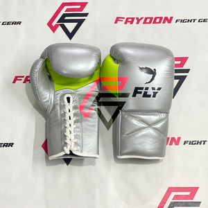 Nuevos Guantes de Boxeo Profesionales de Cuero Genuino Verde Plateado, Ligeros, con Protección UV, para Entrenamiento de MMA y Kickboxing, con Cierre de Cordones - Product Image 2