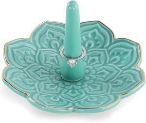Bohemian Ceramic Mandala <b>Ring</b> <b>Holder</b> & Jewelry Dish-Medium Size Wedding <b>Engagement</b> Birthday Gift for Women & Couples (Green) - Product Image 1