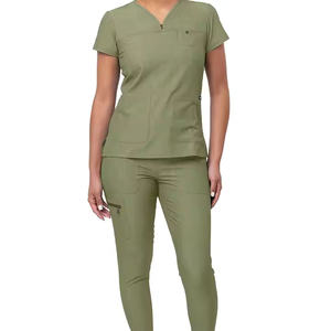 2025 diseños de colores de moda Strech Uniforme trajes Pro Scrub Set para mujeres Sweetheart cuello en V Scrub Top & Yoga Jogger Scrub Pants - Product Image 1