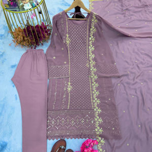 Conjunto de ropa de fiesta de diseñador Heavy Faux Georgette Kurta Bottom & Dupatta - Product Image 1