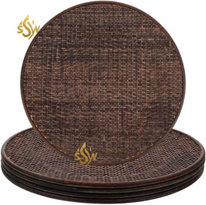 Accessoires de cuisine Chargeur en rotin plaqué plaque de forme ronde avec fournitures de décoration de mariage de couleur marron au meilleur prix - Product Image 1