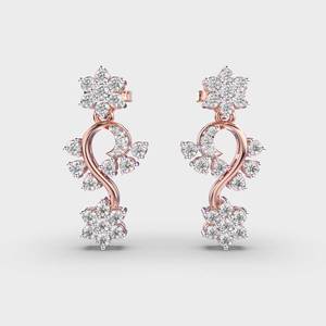 Boucles d'oreilles pendantes en diamant floral coupe ronde boucles d'oreilles de fiançailles en diamant Moissanite 14k boucles d'oreilles cadeaux de mariée en or massif - Product Image 3