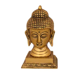 Ukiran Tangan Patung Wajah Buddha Logam dengan Penyangga untuk Dekorasi Rumah Patung Wajah Buddha untuk Dekorasi Meja Kantor