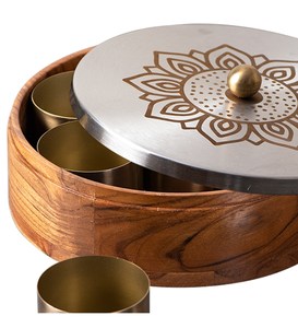 Masala <b>Box</b> For Kitchen <b>Spice</b> <b>Box</b> Storage/Organizers Petti For Kitchen Wooden Stainless Steel Masala <b>Box</b> with 7 Jars Container - Product Image 4