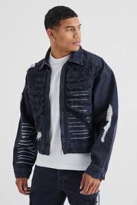 Veste coupe-vent de rue personnalisée pour hommes d'automne Denim multicolore avec tenue personnalisable à motif de rayures lavées - Product Image 5