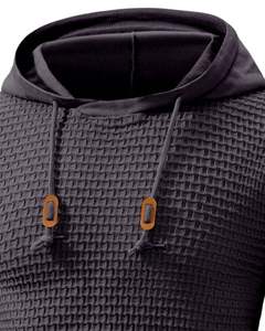 <b>Men</b> Dark Gray Textured Knitted <b>Hoodie</b> Pullover Long Sleeve Casual Sweatshirt Streetwear Winter Wear With Hood And Drawstring - Product Image 4