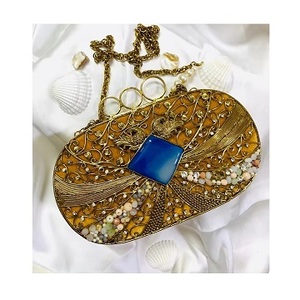 Meilleure qualité artisanat rond sac à main/pochette/dames sac à main mosaïque métal pierre été plage 2024 vente chaude femmes 100 pièces - Product Image 1