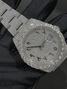 Montre mécanique en verre élégante et sportive entièrement sertie de diamants en moissanite VVS1 en acier inoxydable unisexe, charme antique de luxe - Product Image 4