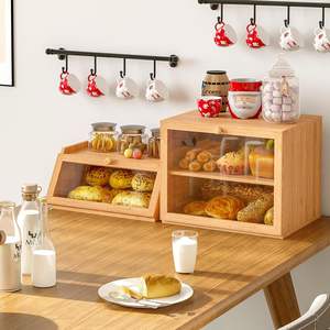 Grande boîte à pain double séparable en bambou avec fenêtre transparente et compartiment réglable pour comptoir de cuisine naturel - Product Image 5