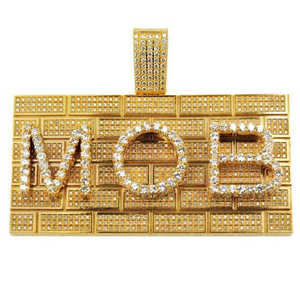 Collar con Colgante de Letra MOB con Incrustaciones de Piedras de Moissanita y Plata de Ley Chapada en Oro de 18K, Joyería de Lujo Estilo Hip Hop - Product Image 3