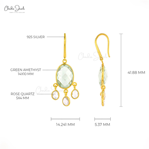 925สเตอร์ลิงเงินธรรมชาติสีเขียวอเมทิสต์โรสควอตซ์ต่างหูห้อยต่องแต่งโรเดียมไมครอนชุบเคลือบสูงทันสมัยน้อยที่สุด - Product Image 2