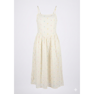 Pastel Print Dobby Cotton Midi Dress Women Sleeveless <b>Spaghetti</b> <b>Strap</b> Summer Elegant Party Eco-Friendly Fitted A-Line Office - Product Image 3