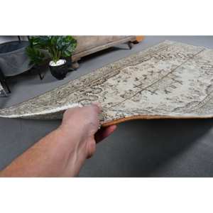 Alfombra turca de área grande Vintage, diseño clásico de retales Beige verde, 4 pies, 11 pulgadas x 8 pies, 2 pulgadas, látex de lana rectangular para pasillos - Product Image 4