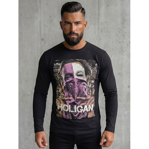 เสื้อสตรีทแวร์ลำลองแขนยาวสีดำพิมพ์ลายโพลีเอสเตอร์/ผ้าฝ้ายสำหรับผู้ชาย - Product Image 1