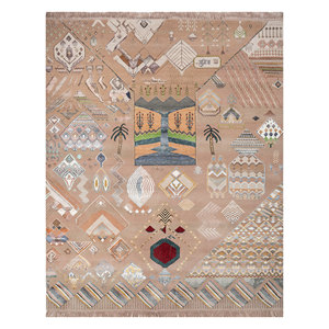 Alfombras Manchaha de Lana y Seda de Bambú con Patrón Geométrico, Anudadas a Mano en Rosa y Morado para Uso Doméstico-Les-2633 - Product Image 1