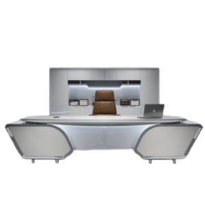 High Glossy White L Shape Office <b>Desk</b> Modern LED Lit Boss Counter Premium President Executive Table Furniture - Product Image 1