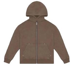 Haute qualité personnalisé surdimensionné 400Gsm poids lourd 100% coton éponge français lavage à l'acide blanc plaine goutte épaule fermeture éclair sweats à capuche - Product Image 4