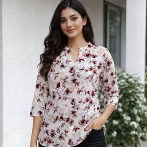 เสื้อทูนิคผ้าเรยอนแขน 3/4 ลายดอกไม้สำหรับผู้หญิง - Product Image 1