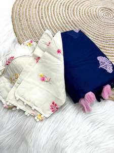 Sari de algodón puro de diseñador con trabajo de hilo Hermosa Función de boda de estilo pakistaní y atuendo de fiesta - Product Image 4