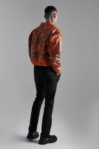 Blouson aviateur en toile pour homme, qualité supérieure, uni, orange, en peau de mouton enduite, coupe ample, coupe droite, coupe-vent, hiver - Product Image 2