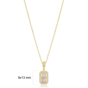 Collier en argent sterling 925 fait main turc avec pendentif rectangulaire à quatre pierres baguette, vente en gros - Product Image 2