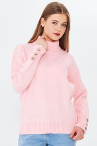 Suéter de punto de invierno detallado con botones de cuello alto para mujer Suéter transpirable cómodo y elegante Servicio ODM/OEM - Product Image 3