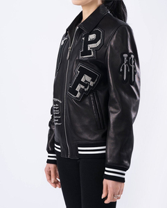 Chaqueta Bomber de Cuero de Cordero Premium al por Mayor, Chaqueta Universitaria para Hombre con Logotipo Personalizado OEM y Soporte para Bordado - Product Image 3