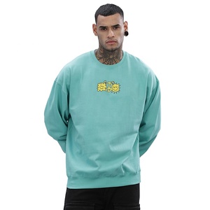Sweat-shirt à col rond surdimensionné pour homme, vert menthe, imprimé dessin animé, pull décontracté pour l'automne, coupe classique, en coton tricoté - Product Image 1