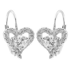 Boucles d'oreilles en argent 925 pour femmes, en forme de cœur, avec zircone cubique, plaquées or rose 18 carats, tendance, diamant taille poire - Product Image 1
