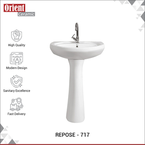 Fabricant indien vendant des hôtels et des restaurants de qualité supérieure Évier de lavabo en céramique élégant et durable avec piédestal - Product Image 2