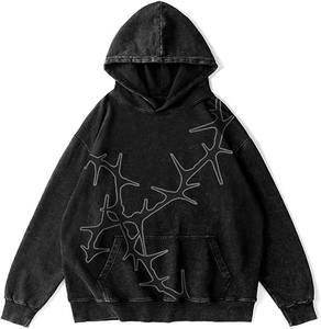 Sweat à capuche d'hiver en coton 100% brodé, délavé à l'acide, pour hommes, avec effet délavé soleil et coupe ample, vente en gros - Product Image 2