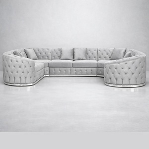 Modern Apartment Living Room Hotel <b>Sofa</b> Set Custom Upholstery High Density Sponge Cushioning Button Tufted Design <b>Wood</b> <b>Frame</b> Bed - Product Image 3