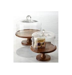 Plato de madera con acabado antiguo y cúpula de cristal para almacenar y exhibir productos horneados caseros de manera tradicional - Product Image 1