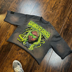 Personnalisé imprimé graphique français éponge 100% coton grande taille t-shirts pour hommes en détresse lavage à l'acide recadrée boxy t-shirt hommes t-shirts - Product Image 2