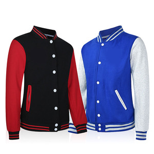 Custom Canvas Varsity Jacket Black Wool Stand Collar Striped Ribbed Cuffs Hem <b>Covered</b> <b>Button</b> Closure Unisex Letterman - Product Image 2