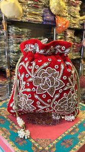 Indian Handmade <b>Beads</b> Work Potli Bag Ethnic Indian Embroidered Latest Design Women Wedding Gift <b>Handbags</b> - Product Image 5