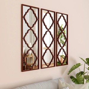 Ensemble de 3 miroirs muraux décoratifs de couleur personnalisée à cadre en bois rond moderne HomScape fait à la main à l'exportation prix disponible Inde - Product Image 2