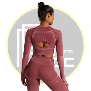 Conjunto Deportivo Sin Costuras para Mujer, Top Corto de Manga Corta con Abertura en la Espalda, Leggings de Cintura Baja, Cinturón Elástico, Encaje Floral, Ropa Deportiva para Gimnasio y Yoga - Product Image 1