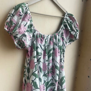 Mini vestido informal para mujer con manga corta por encima de la rodilla y estampado de bloques 100% Vestido de playa de algodón o mini vestido de nivel - Product Image 1