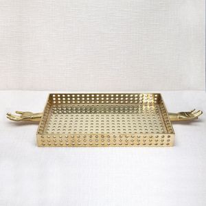 Long plateau rectangulaire en métal doré avec poignées plateau décoratif organisateur élégant plat élégant Accent décor à la maison mariage - Product Image 3