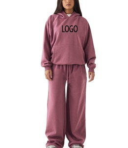 ชุดเซ็ตฮู้ดดี้สีชมพูสำหรับผู้หญิงแบบสั่งทำพิเศษ กางเกงวอร์มโอเวอร์ไซส์ ชุดวอร์มผู้หญิงขายส่ง ผู้ผลิตชุดลำลองพร้อมโลโก้สั่งทำสำหรับผู้หญิงจากโรงงาน - Product Image 1