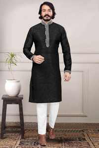 Kurta pyjama pour homme en coton jacquard traditionnel de designer, tenue ethnique indienne pour mariage et fête, style classique, robe élégante - Product Image 2