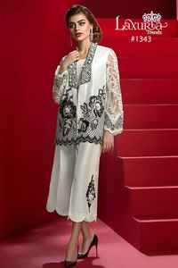 Traje Palazzo de secuencia de bordado Georgette de satén de último diseñador de Fab Zone - Product Image 4