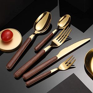 Juego de Cubiertos Plateados de Metal Popular con Mango Delgado de Madera para Hoteles y Bodas, Vajilla para Comer - Product Image 6