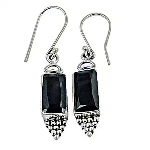 Boucles d'oreilles pendantes en argent 925 pour femmes, onyx noir, plaqué or, avec perle et diamant pour mariage - Product Image 2
