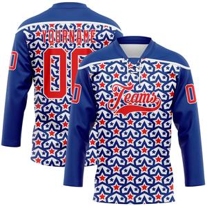 Maillot de hockey sur glace personnalisé de style américain avec col en dentelle, 100% polyester, séchage rapide, antibactérien, nom/numéro de l'équipe - Product Image 1