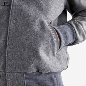 High Quality Men's Winter <b>Grey</b> Wool Varsity <b>Jacket</b> Stand Collar Casual with Chenille Embroidery Customizable Affordable - Product Image 5
