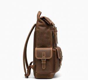 Heritage Trail Vintage Genuine <b>Leather</b> Roll-Top Rucksack | Large Capacity Multi-Pocket Travel & Laptop <b>Backpack</b> - Product Image 3