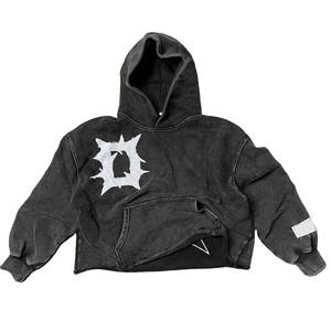 Applique Patch en détresse broderie ourlet brut hiver hommes sweats à capuche soleil délavé bord coupé personnalisé lavage à l'acide polaire 100% coton rapide - Product Image 1